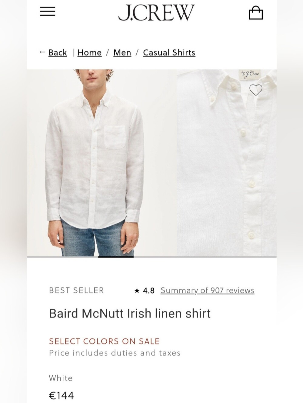 J. Crew Slim Baird McNutt Irish 100% Linen Shirt - White Unisex Large - Picture 9 of 16